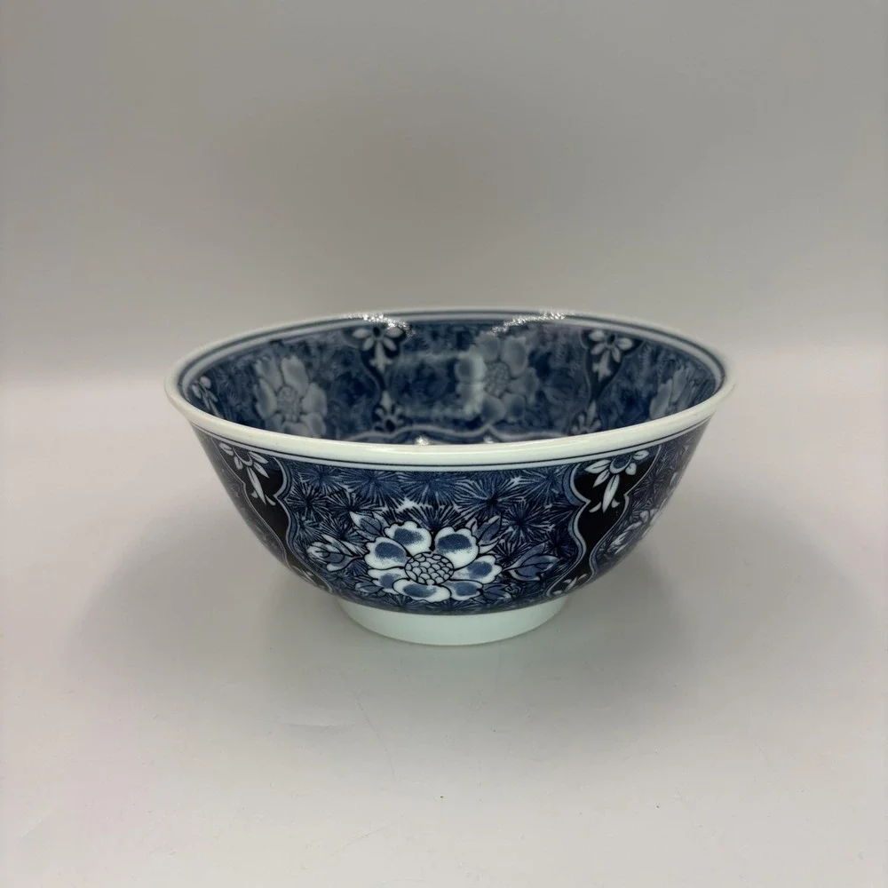 Japanese Blue Floral Porcelain Soup Bowl Asian Style Flower Design Tableware 6